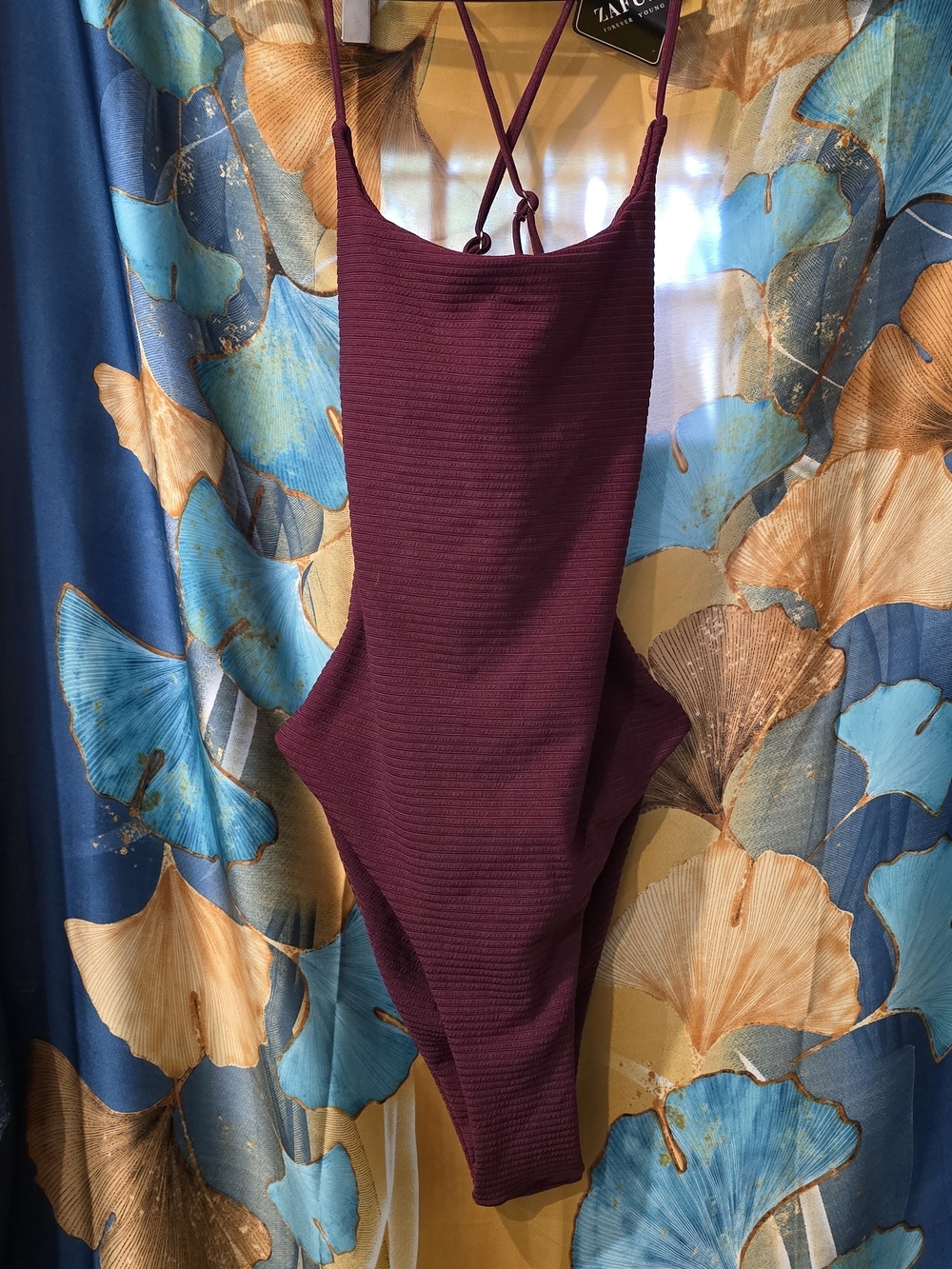 Zaful Womans' Ribbed Backless One-Piece Bodysuit in Plum Wine